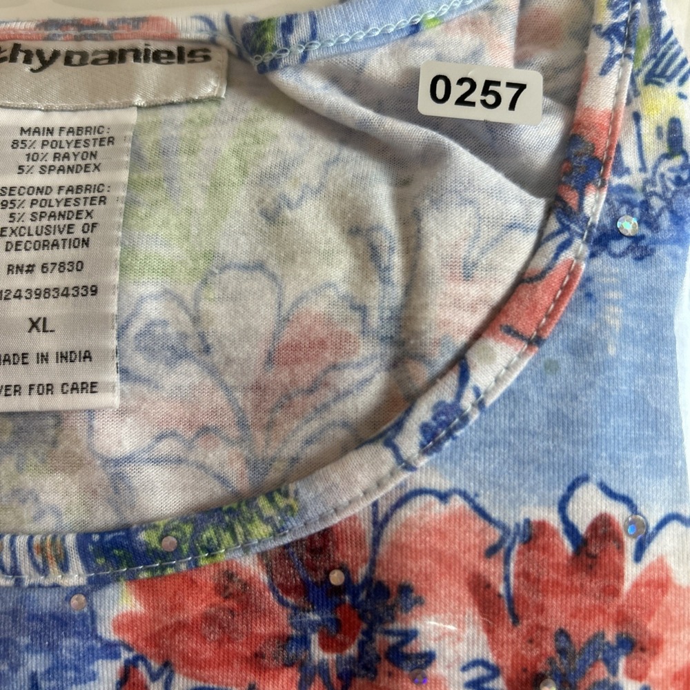 Cathy Daniels floral Sequins Blouse Short Sleeve Women size XL - Picture 10 of 10